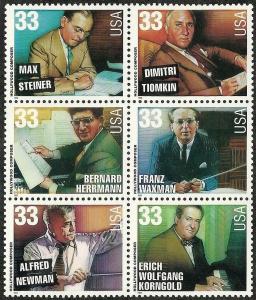 1999 33c Hollywood Composers, Block of 6 Scott 3339-44 Mint F/VF NH