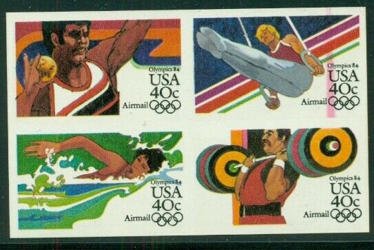 US #C108d, 40¢ Olympic Block of 4, Imperforate Error, only 20 blocks known, NH