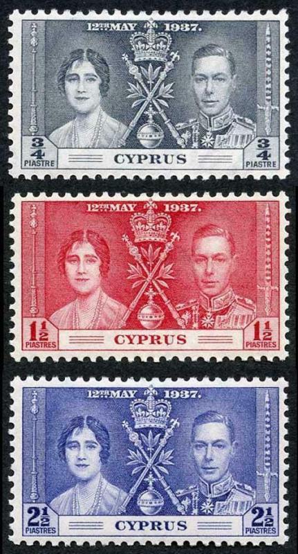 Cyprus SG148/50 1937 Coronation m/mint