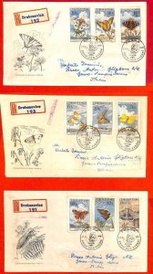 aa3166  - CZECHOSLOVAKIA - POSTAL HISTORY - set of 3 FDC covers 1961 BUTTERFLIES