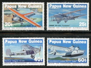 Papua New Guinea Scott 598-601 MNHOG - 1984 Mail Planes Set - SCV $3.15