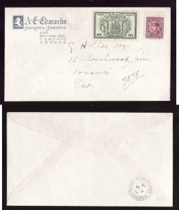 Canada-cover #14183–10c Special Delivery+3c KGVI-drop letter-Toronto-Mr 9 1946-