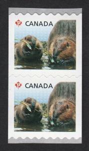 BEAVER = RODENTS = One Pair of COIL (roll) stamps MNH Canada 2014 #2711