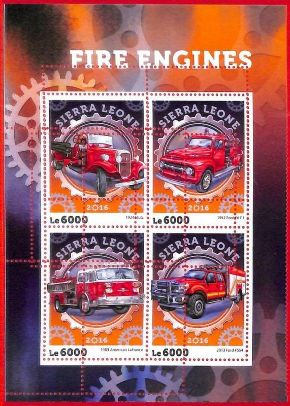 A4564 - SIERRA LEONE - ERROR MISPERF, Miniature s: 2016 Firetrucks, Fire engines