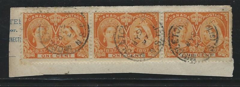 CANADA - #51 - 1c QUEEN VICTORIA DIAMOND JUBILEE STRIP OF 3 MIDDLETON, NS CANCEL