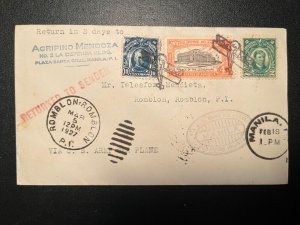 1927 Philippines Airmail Cover Manila to Romblon PI Agripino Mendoza