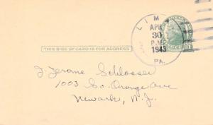 United States Pennsylvania Lima 1943 4b-bar  1832-1973  Postal Card  Philatelic.