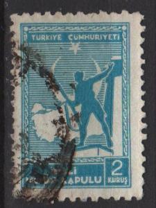  Turkey Tax Stamp 1941 - Scott RA50 used - 2k, Soldier & map