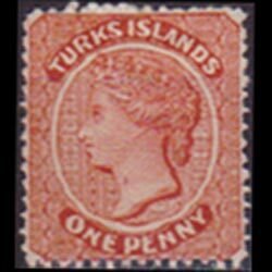 TURKS IS. 1881 - Scott# 40 Queen 1p LH back thin