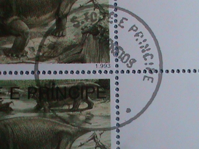 ST.THOMAS-PREHISTORY ANIMALS CTO IMPRINT BLOCK-VERY FINE WE SHIP TO WORLD WIDE