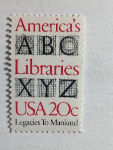 SCOTT #2015 SINGLE TWENTY CENT AMERICA'S LIBRARIES MINT NEVER HINGED