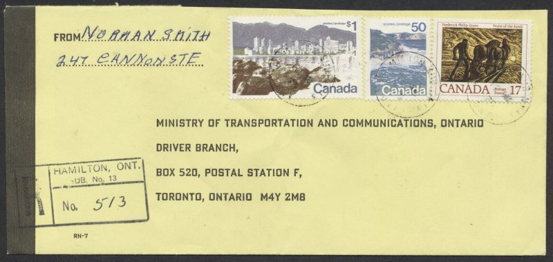 1979 Registered Cover Hamilton ONT Sub 13 to Toronto