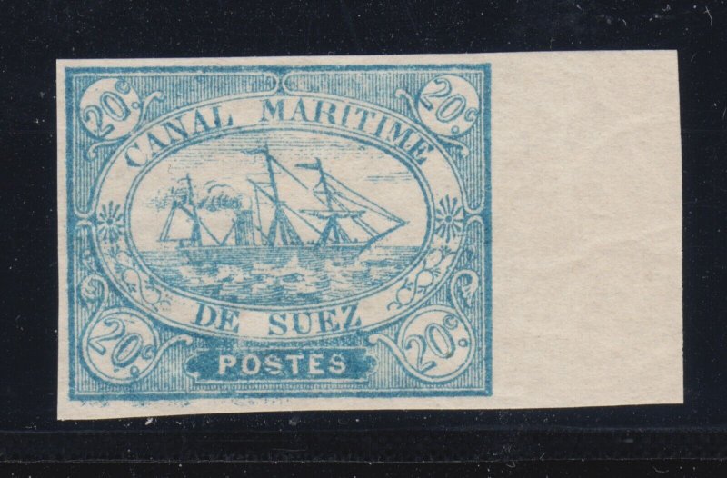 Egypt, Suez Canal Co. Sc L3, SG 3 MNH. 1868 20c blue Steam Ship local, XF. Cert