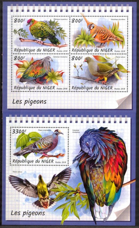 Niger 2018 Birds Pigeons sheet + S/S MNH