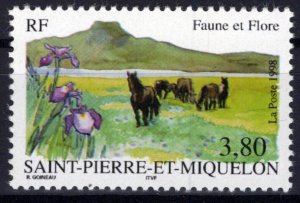St. Pierre & Miquelon 661 MNH Flora & Fauna Horses Flowers ZAYIX 0524S0215