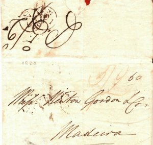 GB Cover EARLY MADEIRA MAIL *5s/2d* Packet Rate 1820 Historic Letter WINE MA593