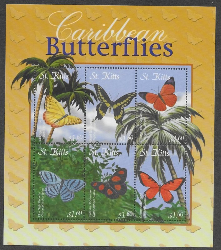 St. Kitts #517 a-f  Butterflies  2001  MNH