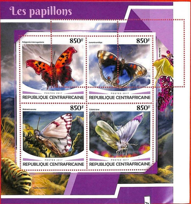 A0269 - CENTRAL AFRICA - MISSPERF 2017  stamp SHEET:  Nature BUTTERFLIES