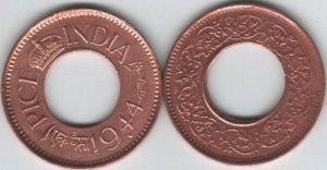 British India 1944 - 1945 - 1 Pice Coin Lahore