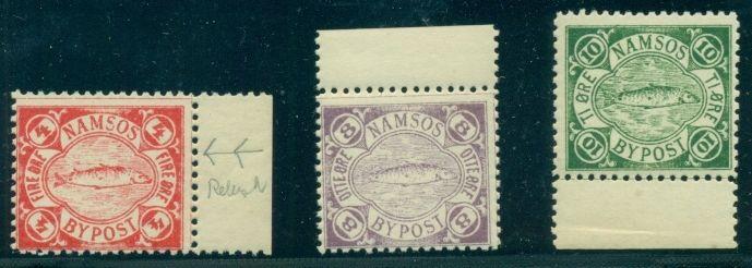 NORWAY 1888 Locals – NAMSOS, 3 different values depicting Fish, og, NH, VF