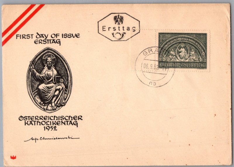 1952 Graz Austria Austrian Catholic Day Illustration FDC First Day Cover