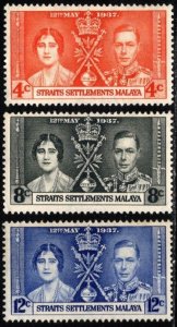 1937 Straits Settlements Scott #-235-237 Coronation of King George VI Set/3