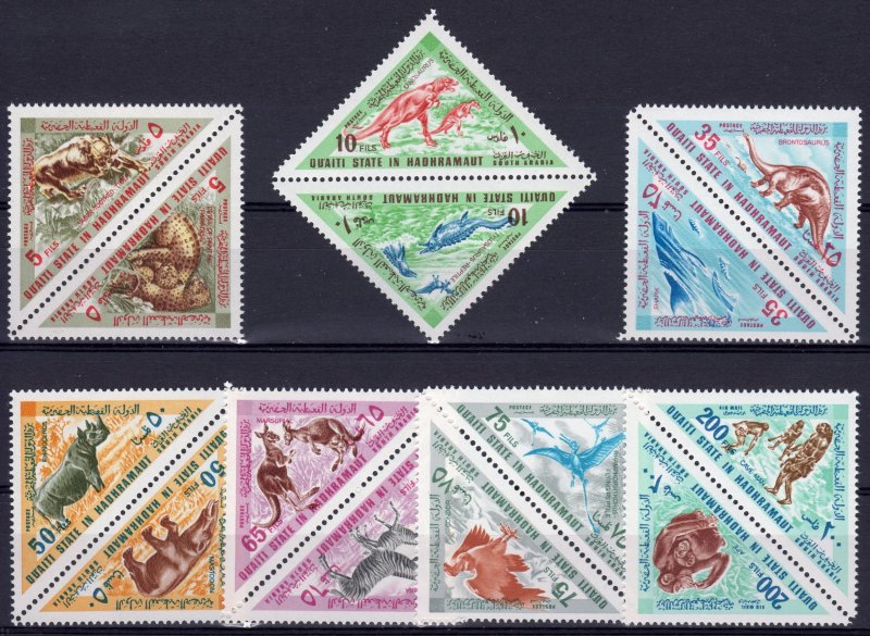 Aden (State of Hadhramaut) 1968  Dinosaurs-Prehistoric Animals (7 pairs) MNH