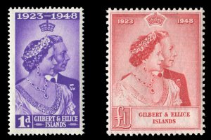 Gilbert and Ellice Islands #54-55 (SG 57-58) Cat£16, 1948 Silver Wedding, se...