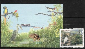 PARAGUAY 2004 NATURE ANIMALS ENVIRONMENT CARE 1 VALUE + SOUVENIR SHEET MNH