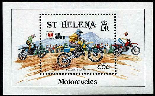 HERRICKSTAMP ST. HELENA Sc.# 565 1991 Motorcycles NH Stamp Souvenir Sheet