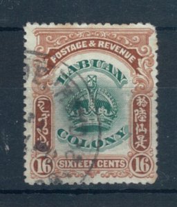 Labuan 1902 Crowns 16c green & brown stamp. Fine Used (Not CTO). Sg 124