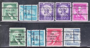 Precancels - San Francisco, CA - 9 Different Bureau Issues