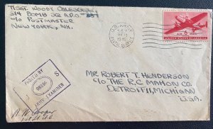 1945 US Army Post Office 557 Bomb Squadron cover to Detroit Mi USA