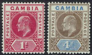 GAMBIA 1902 KEVII 1D AND 4D WMK CROWN CA