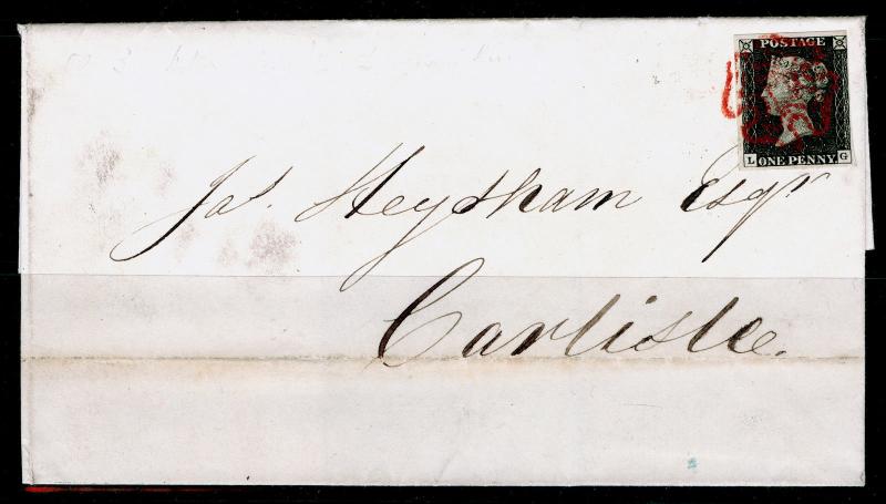 SG2, 1d PLATE 3, FINE USED. Cat £900. RED MX. 4 MARGINS. COVER AUG 8th 1840. LG