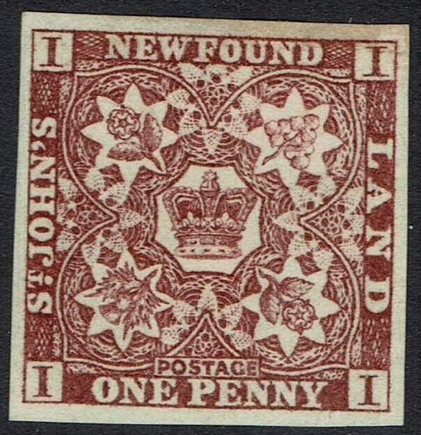 NEWFOUNDLAND 1857 CROWN AND FLOWERS 1D IMPERF