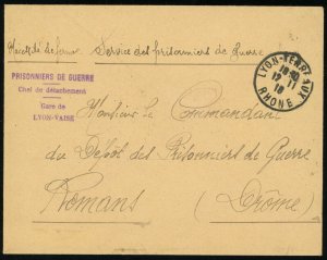 France Lyon-Terreaux to Drôme POW Prisoner of War Postmarked Cover 1916 WWI