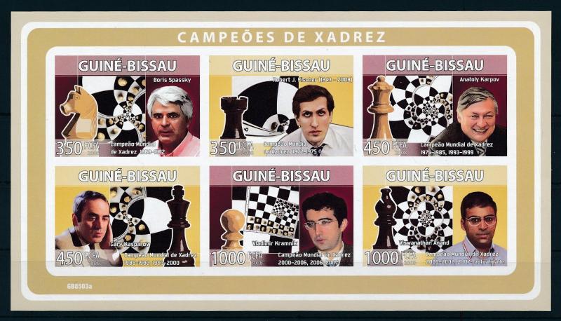 [96508] Guinea Bissau 2008 Sport Chess Fisher Kasparov Anand Imperf. Sheet MNH