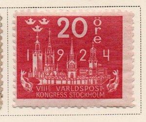 Sweden Sc 200 1924 20  ore rose red  UPU Congress stamp mint