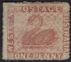 WESTERN AUSTRALIA 1861 SWAN 1D WMK SWAN ROUGH PERF 14 - 16 NO GUM