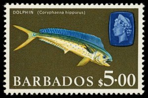 BARBADOS Sc 280B XF/MNH - 1969 $5 Dolphin Fish - Nice, Fresh Stamp