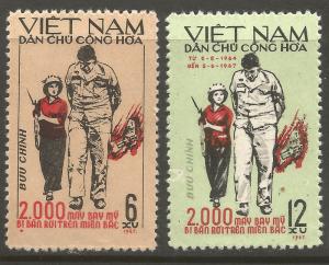 NORTH VIETNAM 461-462, MNH, PAIR OF STAMPS, NO GUM AS ISSUED, 2000TH US AIRCR...