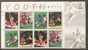 U.S. 2000 #3399-3402 PB of 8 Top, Youth Team Sports, **MNH**.