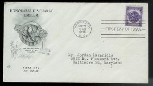 UNITED STATES FDC 3¢ Honorable Discharge 1946 ArtCraft