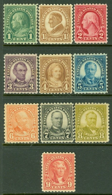 EDW1949SELL : USA 1923-26 Scott #581-90 Short set. Fine-Very Fine, MOG. Cat $136