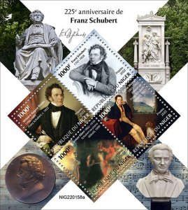 NIGER - 2022 - Franz Schubert - Perf 4v Sheet - Mint Never Hinged