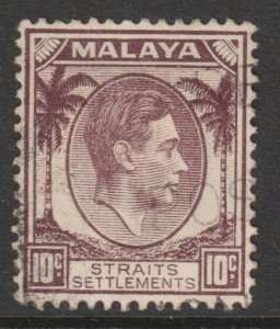 Malaya Straits Setts Scott 244 - SG284, 1937 George VI 10c Die I used