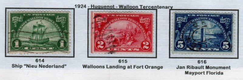 SC# 614, 615, 616 - (1c, 2c, 5c) - Huguenot-Walloon - USED Set of 3