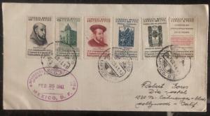 1941 Mexico City Mexico Cover Complete Stamp Set Registered Mail Seal