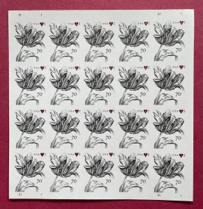4960a LOVE VINTAGE TULIP Imperf Pane of 20 US 70¢ Stamps MNH 2015 FV $14.00
